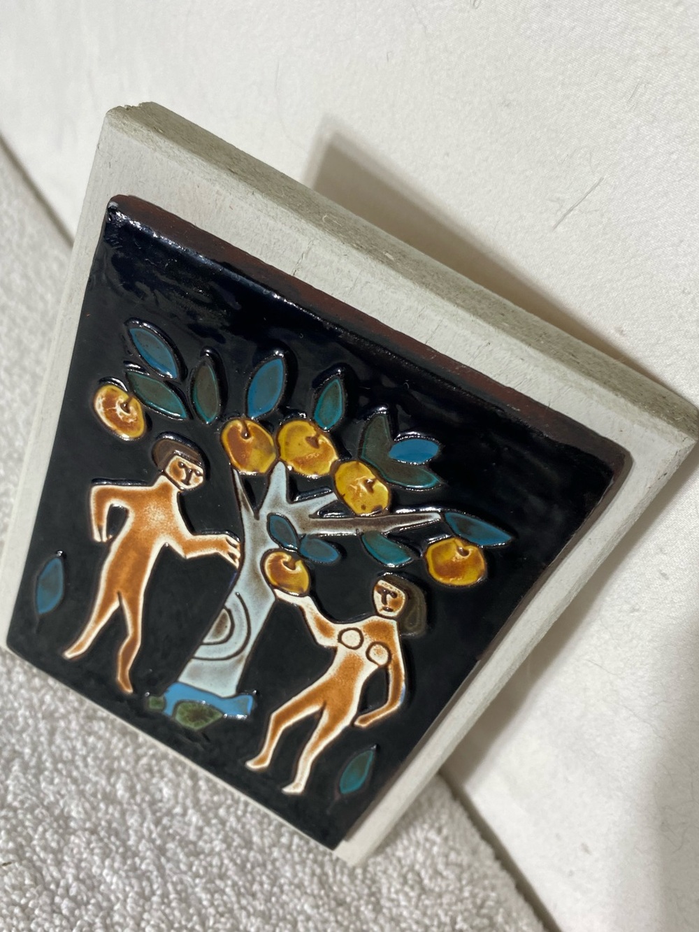 Vintage MCM Brutalist Garden of Eden Adam & Eve Tree Of Knowledge Ceramic Tile - Picture 5 of 13